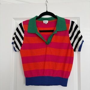 Le Lis Striped Polo in Pink, Orange, and Green